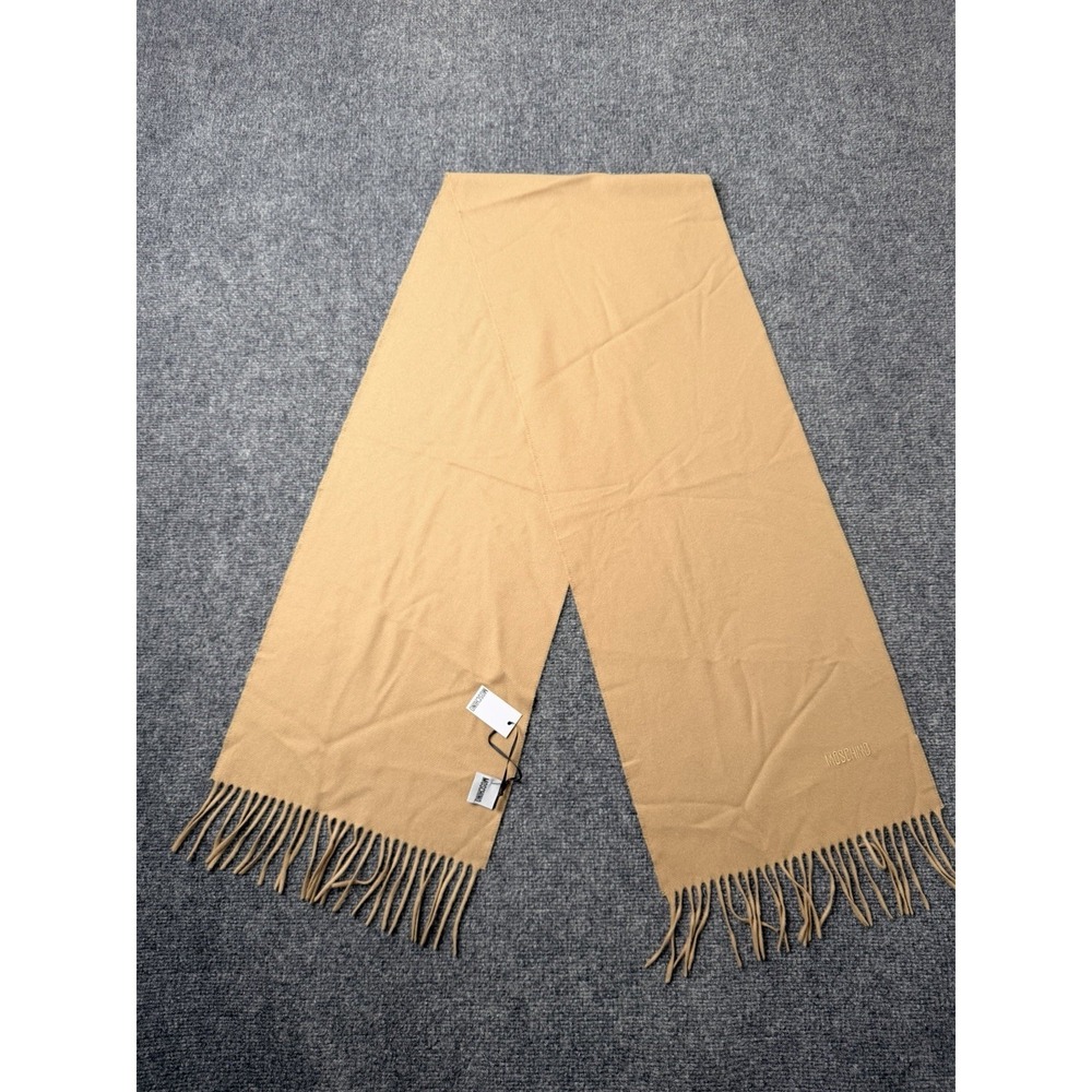 Women's Wool Moschino New Logo Fringe Scarf Made in Italy, Size One Size